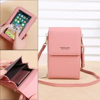 fashion new women bag touch screen cell phone purse zipper smartphone wallet pu leather shoulder bags ladies card slot handbags