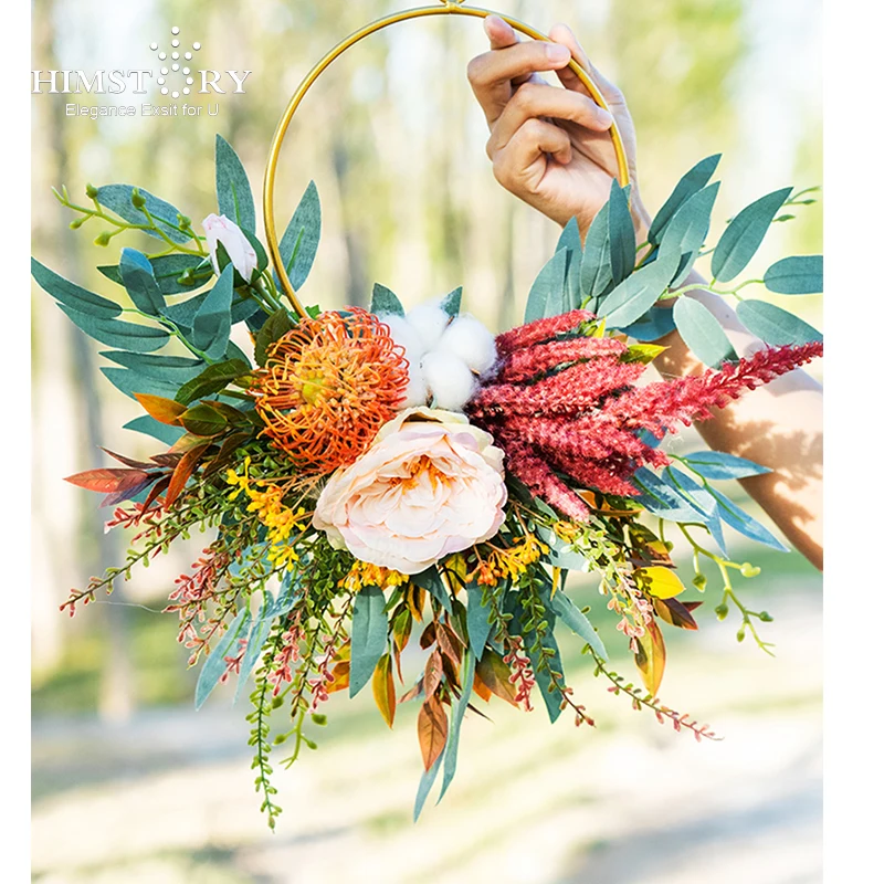 

HIMSTORY Mori, Ретро Круглый Свадебный венок, свадебные букеты, цветочная корзина, портативный букет невесты, Шелковый цветок, свадебное платье, б...