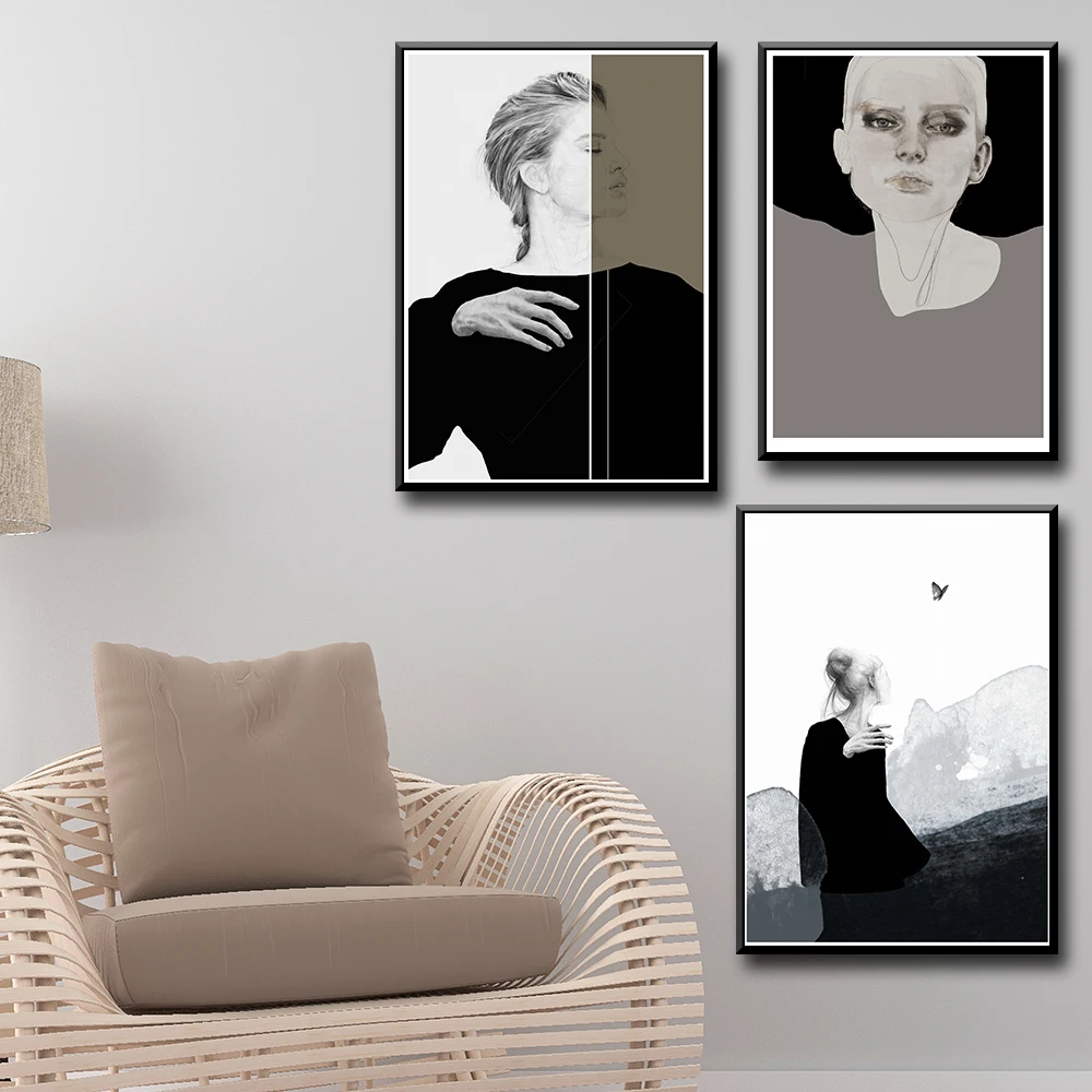 Новинка Женская Абстрактная Картина на холсте черные и белые настенные картины