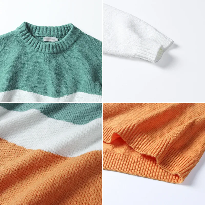 

Autumn And Winter Japanese Casual Color Matching Loose Round Neck Men's Sweater Lovers Thick Sweater