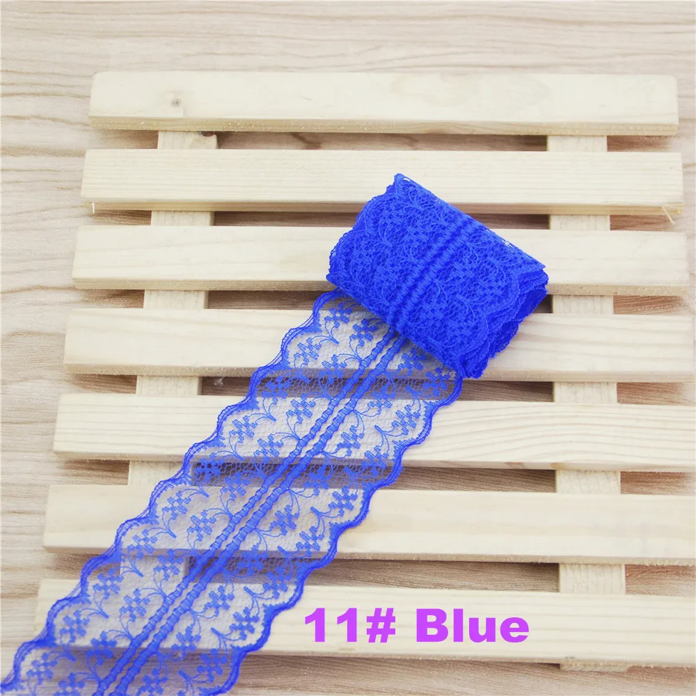 Blue FASMILEY 45 мм кружевная отделка из полиэстера Grosgrain кружевная лента Цветочная отделка разноцветная лента 10 ярдов L133-2 - Цвет: Blue