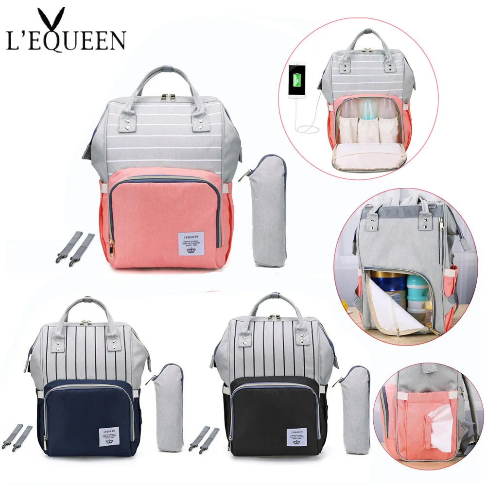 

LEQUEEN Nappy Backpack Bag Mummy Large Capacity Bag Mom Baby Multi-function Waterproof Outdoor Travel Diaper Bags For Baby Care