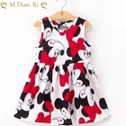 Летнее платье для девочек Детские хлопковые платья без рукавов Детское платье с принтом Минни для девочек, модная одежда для девочек