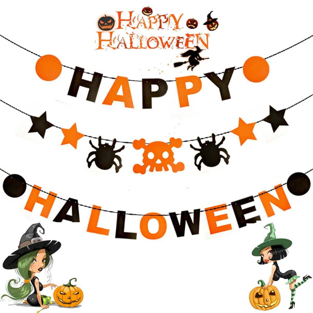 

32Pcs/Set Halloween Decoration Balloon Set Halloween Letter Pull Flag Banner Bat Pumpkin Balloon Pull Flower Party Decor