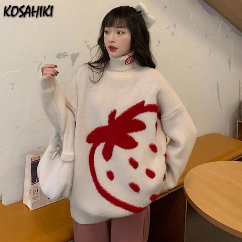 

Осенний женский свитер koshiki Kawaii Sweet Harajuku вязаные свитера с клубничкой студенческий корейский модный Повседневный Женский пуловер