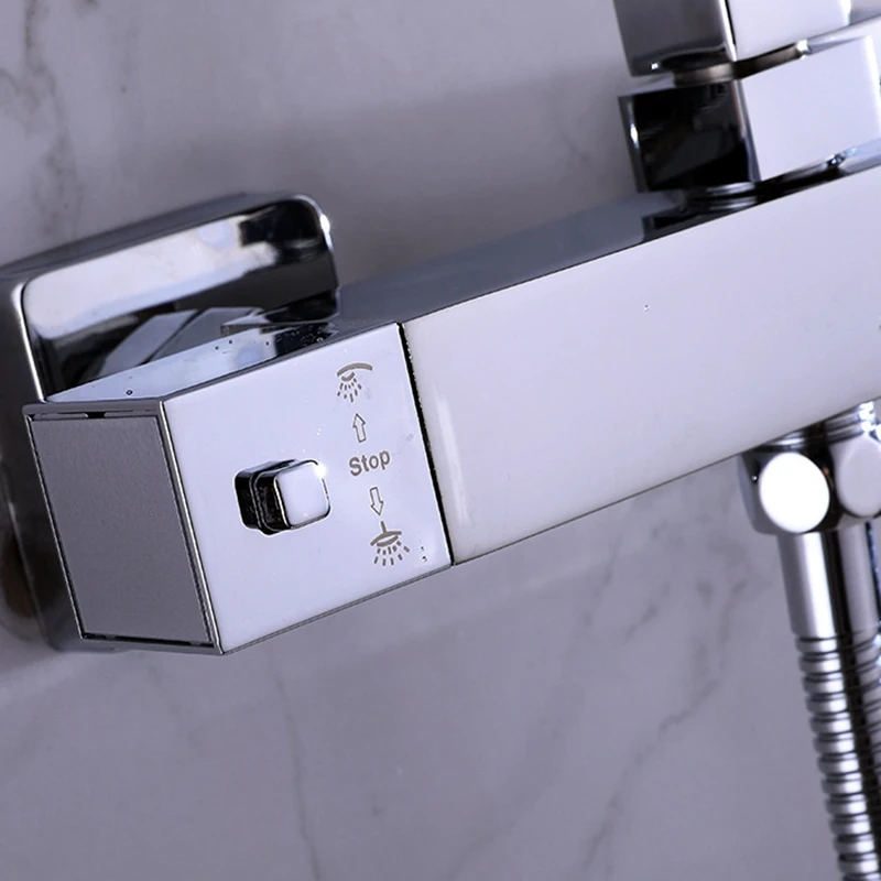 Квадратный хромированный Термостатический смеситель для душа латунный клапан