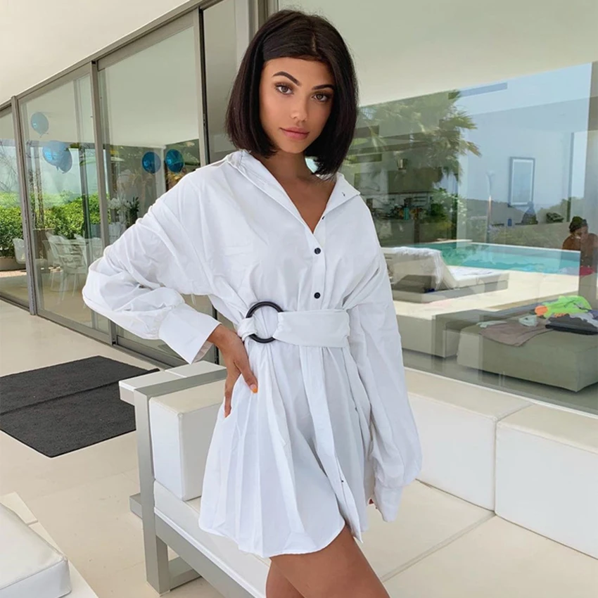 Однобортное синее белое элегантное ТРАПЕЦИЕВИДНОЕ платье с поясом женское