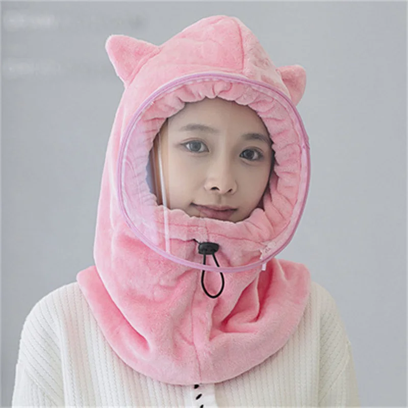 

2021 Women's Warm Earmuffs Riding Windproof Hood Hat Hooded Bib Autumn and Winter Cold Protection Warm Hat Cat Winter Russian Ha