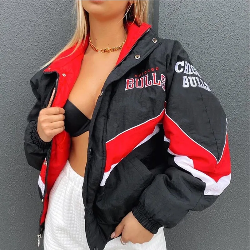 

Black Sport Graphic Letter Printed Bat Sleeved Jacket Coat Women Oversized Vintage Designer Plus Size Loose New Casual Outerwear