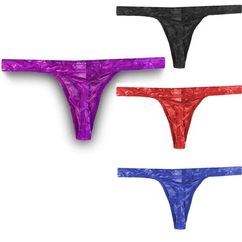 

4PCS Men's thong sexy breathable low waist T pants lace bikini GAY shorts
