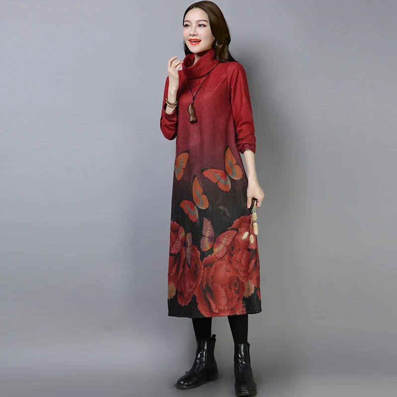 Осенне-зимнее винтажное шикарное свободное шерстяное платье большого размера с