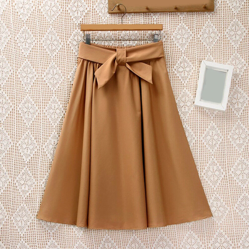 Женская плиссированная юбка трапеция Повседневная Однотонная миди с высокой