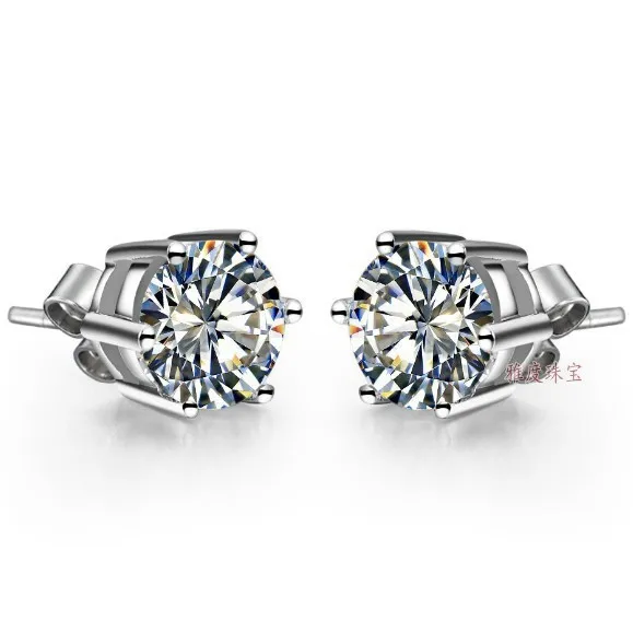 Бесплатная доставка! Женские серьги гвоздики с 6 зубцами 8 мм 2 карата|stud earrings|stone