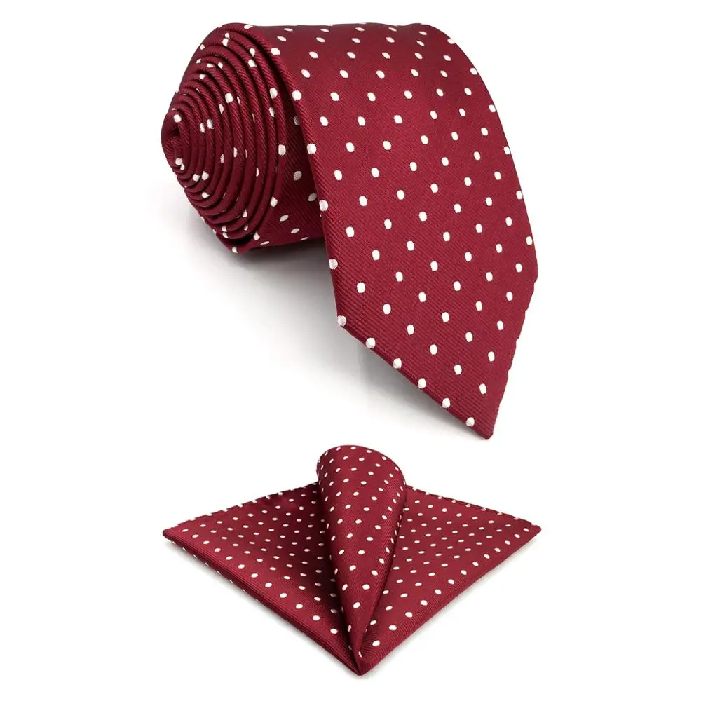 S15 Dots Maroon Red White Ties for Men Silk Wedding Neckties Extra Long 63 160cm Slim Gravatas Fashion