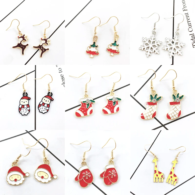 Рождественские серьги Рождественская елка снеговик перчатки носки снежинка