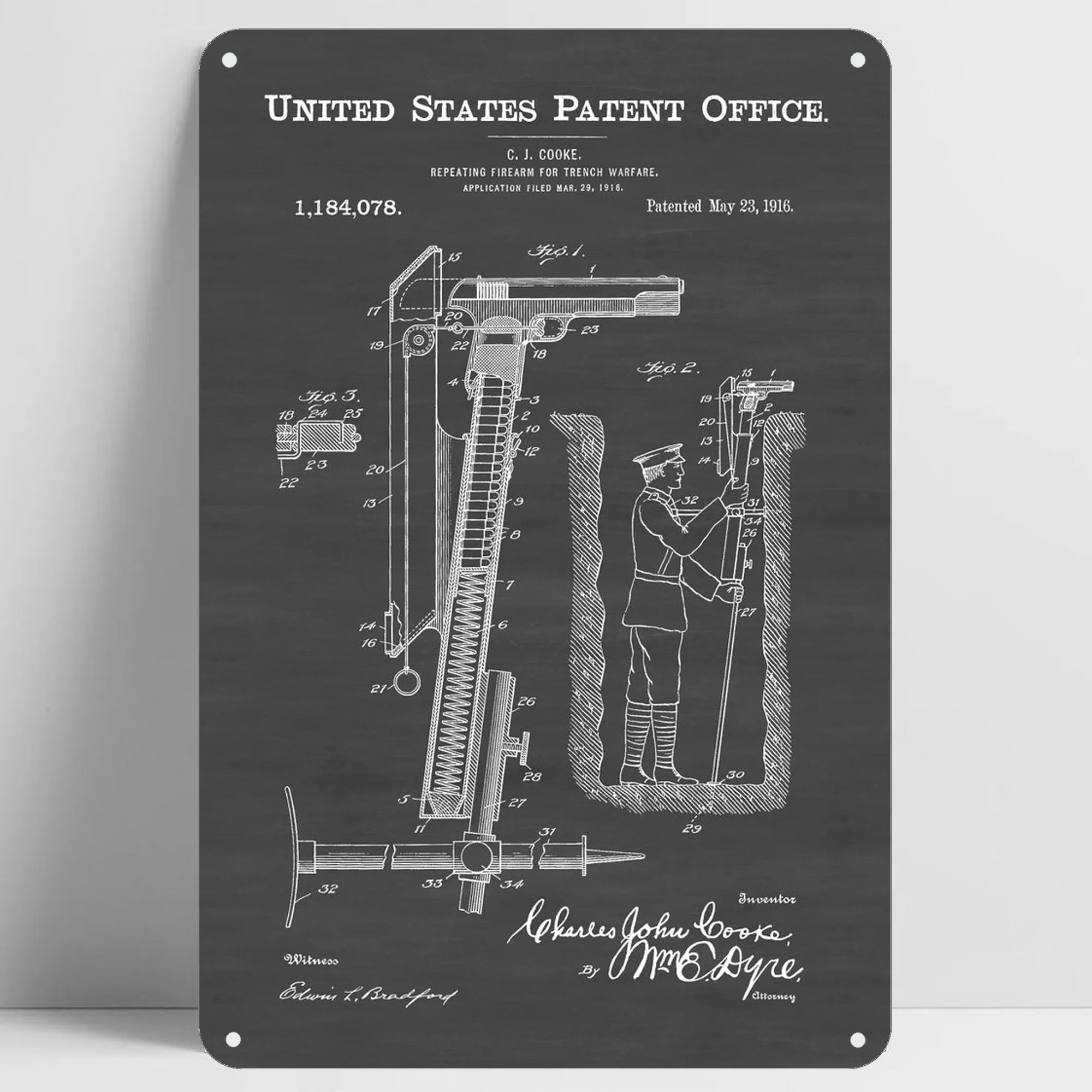 

Firearm for Trench Warfare 1916 Vintage Novelty Funny Tin Sign Bar Pub Home Metal Poster Wall Art Decor Poster 8"X12" 12"X16"