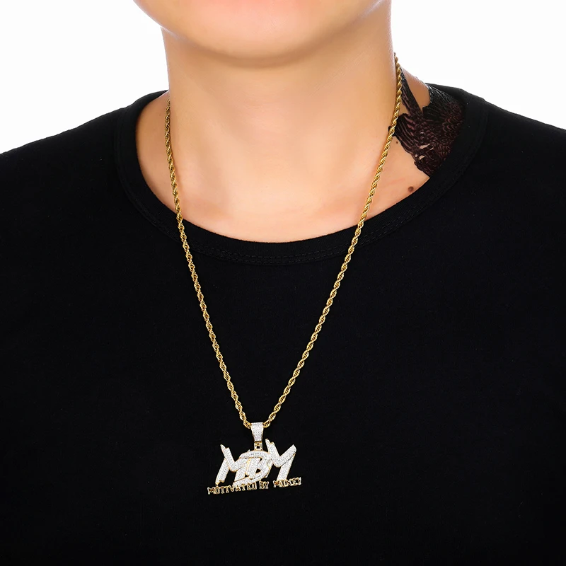 D&ampZ Hip Hop Micro Paved CZ Letters Pendant Necklace Iced Out Bling Motivated By Money Words Necklaces For Men | Украшения и