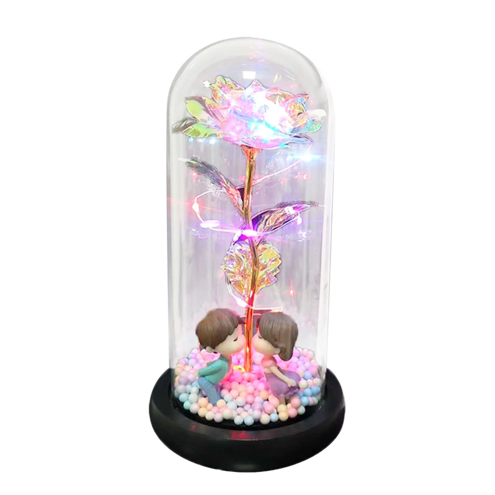 

Top Selling LED Luminous Glass Cover Rose Home Decoration Accessories Artifical Flowers Valentine's Day Gift Dropshipping