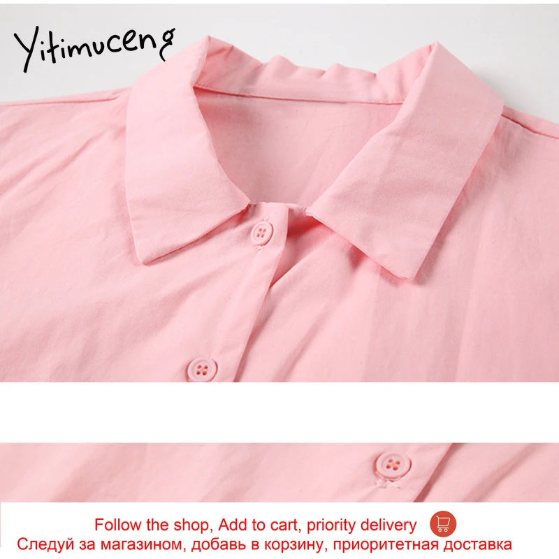 

Yitimuceng Blouse Women Button Up Loose Casual Shirts Straight Turn-down Collar Clothes Solid 2021 Summer Fashion New Tops