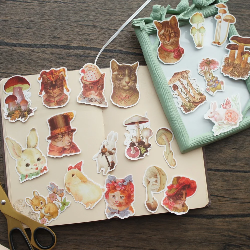 

48pcs Rabbit Squirrel Pick Mushroom Style Paper Sticker Scrapbooking DIY Gift Packing Label Decoration Tag