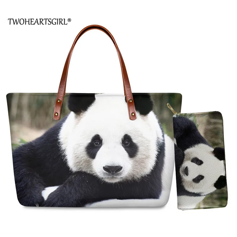 

Женская пляжная сумка twoheart sgirl, сумка-тоут с принтом милой панды, персонализированные кошельки и сумочки, набор с внутренним карманом на мол...