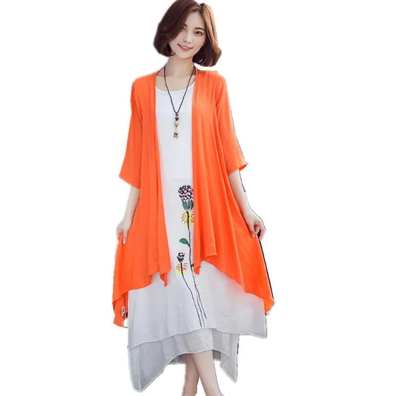 Женское платье кимоно из мягкого хлопка и льна комплект двух предметов с