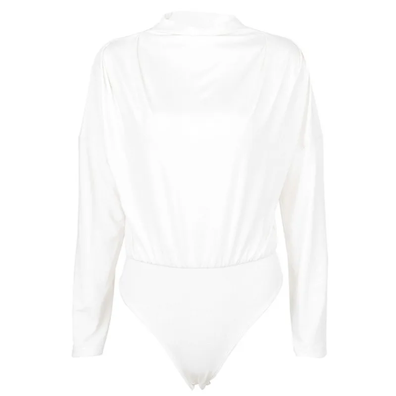 

Bat Long Sleeve Bodysuit Women White 2019 Autumn Winter Turtleneck Sexy Leotard Body Tops Female Short Romper
