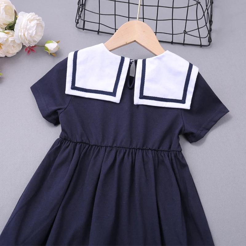 Humor Bear Girls Dress New Summer Short Sleeve Navy Style Party  Princess Dress College Cute Children Clothing images - 6
