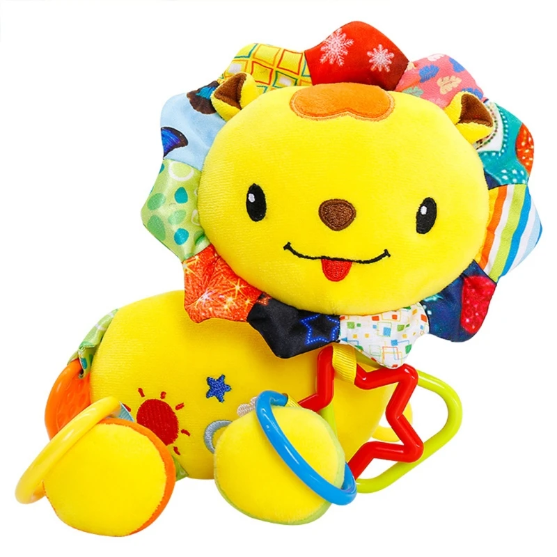 

Baby Bed Lion Haning Rattle Cloth Decoration with Teether Interactive Toy Infant Gift for Baby Brain Training