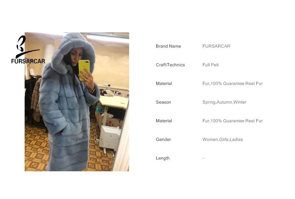 FURSARCAR новое женское синее роскошное зимнее пальто из натурального меха норки с большим капюшоном, Толстая теплая длинная куртка для женщин, пальто