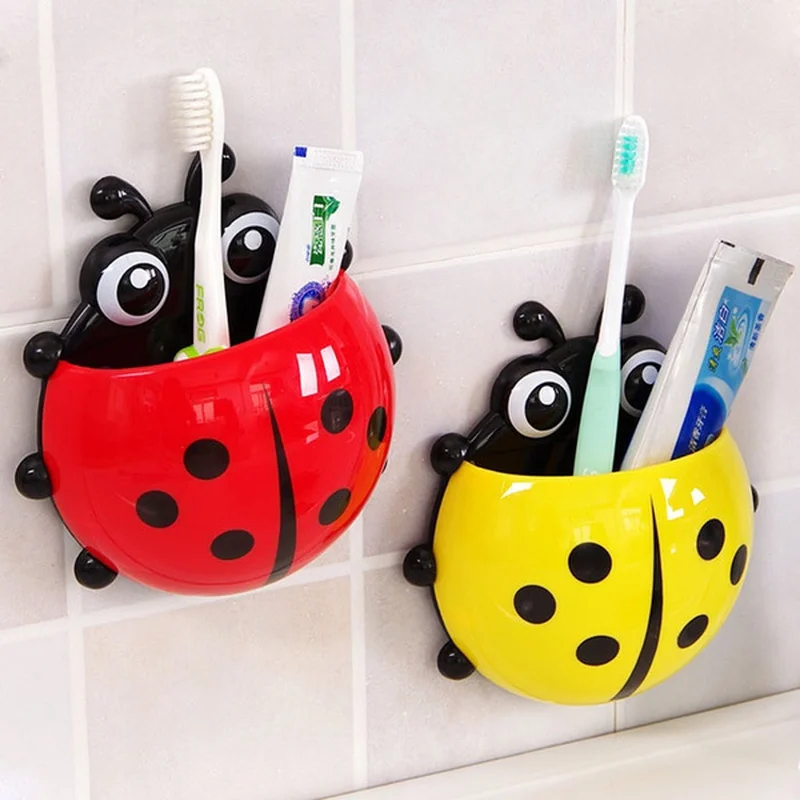 1Pcs Cute Ladybird Beetle Toothbrush Toothpaste Shelves Pencil/Pen Storage Holders & Racks Children Brush Teeth Bathroom Supply
