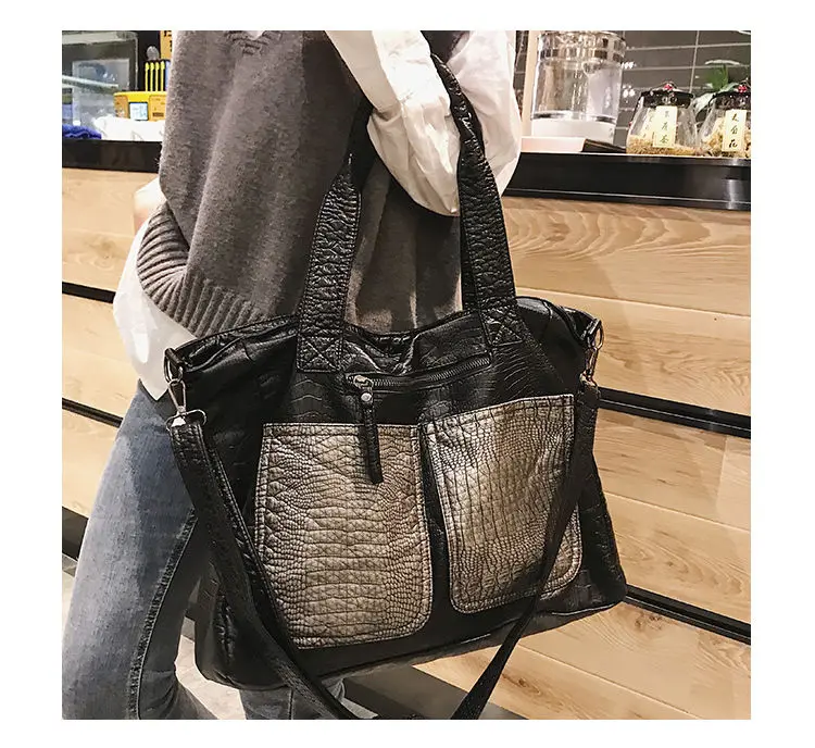 2019 новый большой Ёмкость черный крокодила сумки из натуральной кожи роскошные