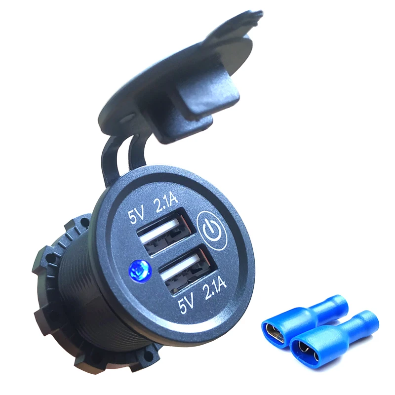 Without Cable DIY Kit 4.2A 12 V/24 V Автомобильное USB зарядное устройство с переключателем, водонепроницаемое автомобильное зарядное устройство с переключателем, синее для автомобиля, RV, ATV, лодки, морского мотоцикла, мобильного телефона - Название цвета: Without Cable
