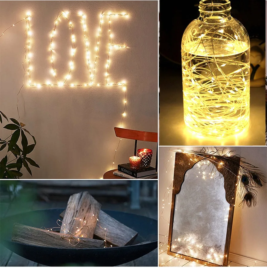 

Fairy Lights Copper Wire LED String Lights Christmas Garland Indoor Bedroom Home Wedding New Year Decoration Battery Powered