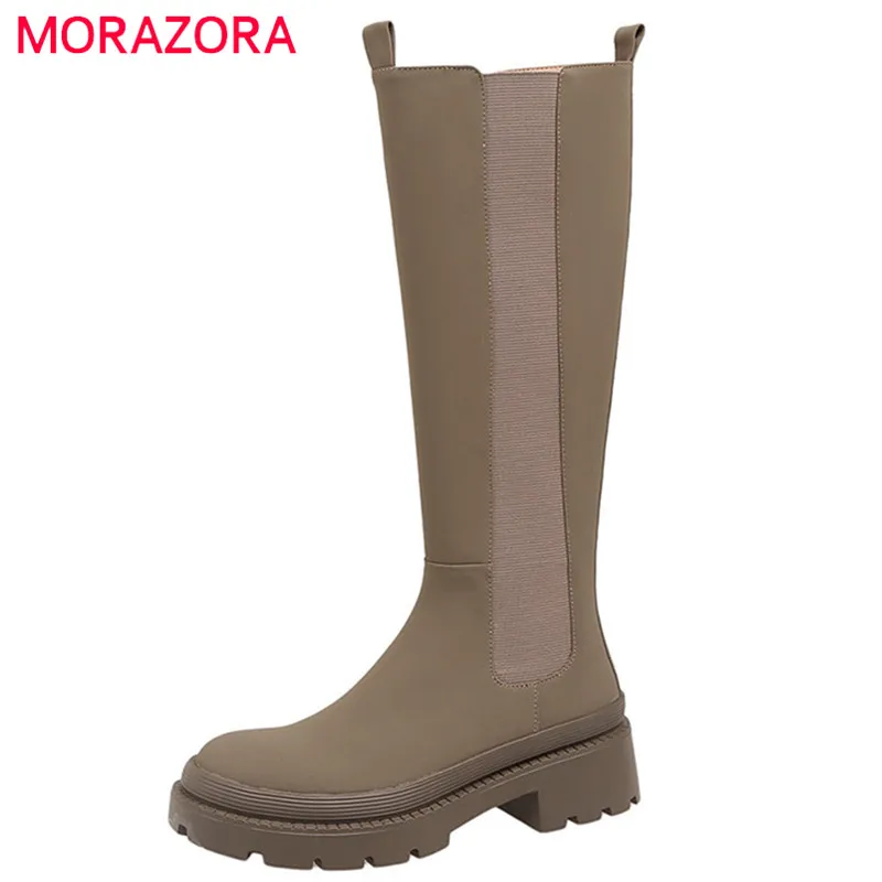 

Женские сапоги на низком каблуке MORAZORA, черные сапоги до колена из натуральной кожи, с круглым носком, на молнии, новинка зимнего сезона 2022