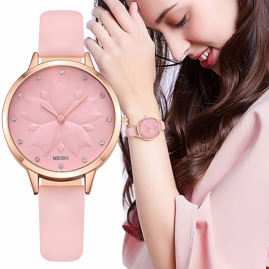 Relojes Mujer модные женские кожаные часы с цветком хит продаж MEIBO кварцевые аналоговые