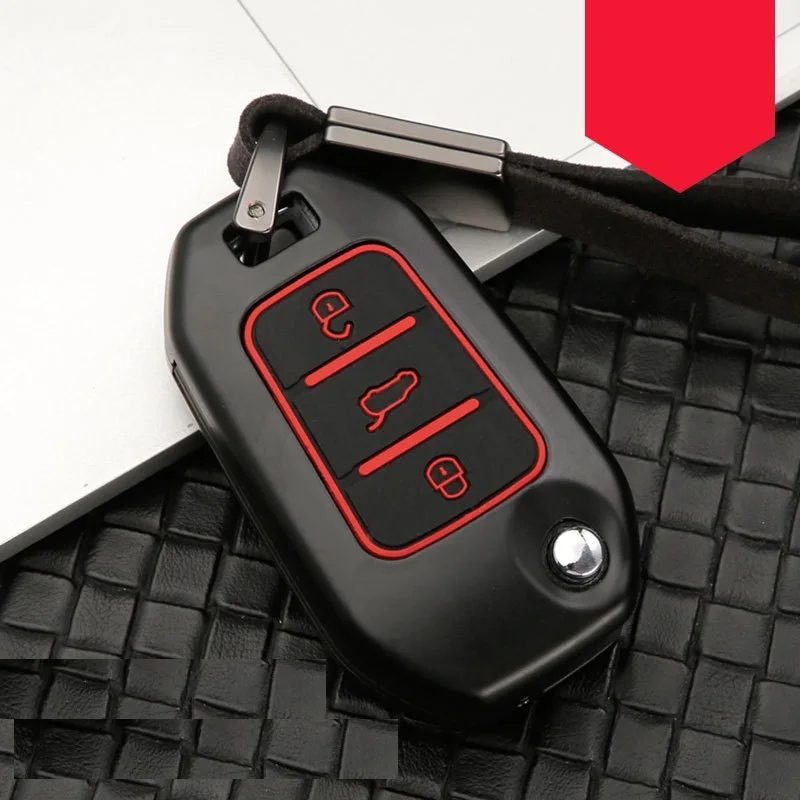 B black red Углеродное волокно сплав ключ держатель Чехол Корпус цепь для peugeot 301 308S 408 508 2008 3008 4008 5008 для Citroen C2 C6 - Название цвета: B black red