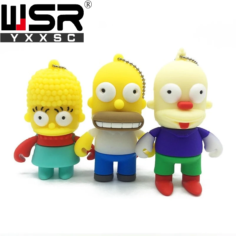 Милый флеш-накопитель с героями мультфильма Симпсоны usb2.0 32gb 64gb 128gb желтый usb флеш-накопитель 4gb 8gb 16gb брелок высокоскоростная Персонализация