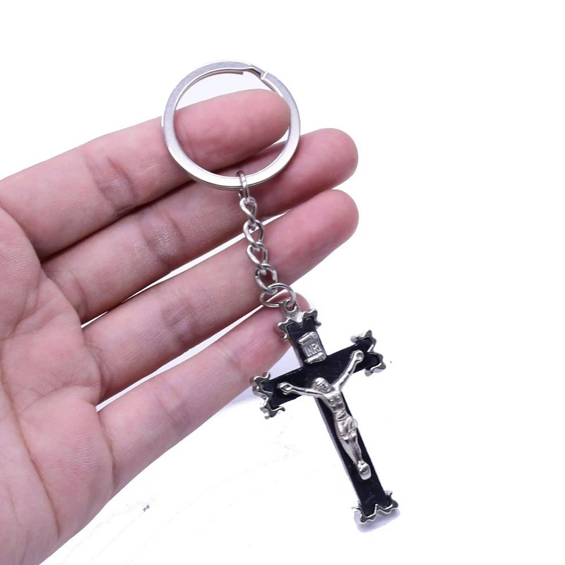 

Holy Jesus Cross Black Key Chains Fashion Christianity Jewelry Catholicism Pendant Easter Prayer Church Gifts