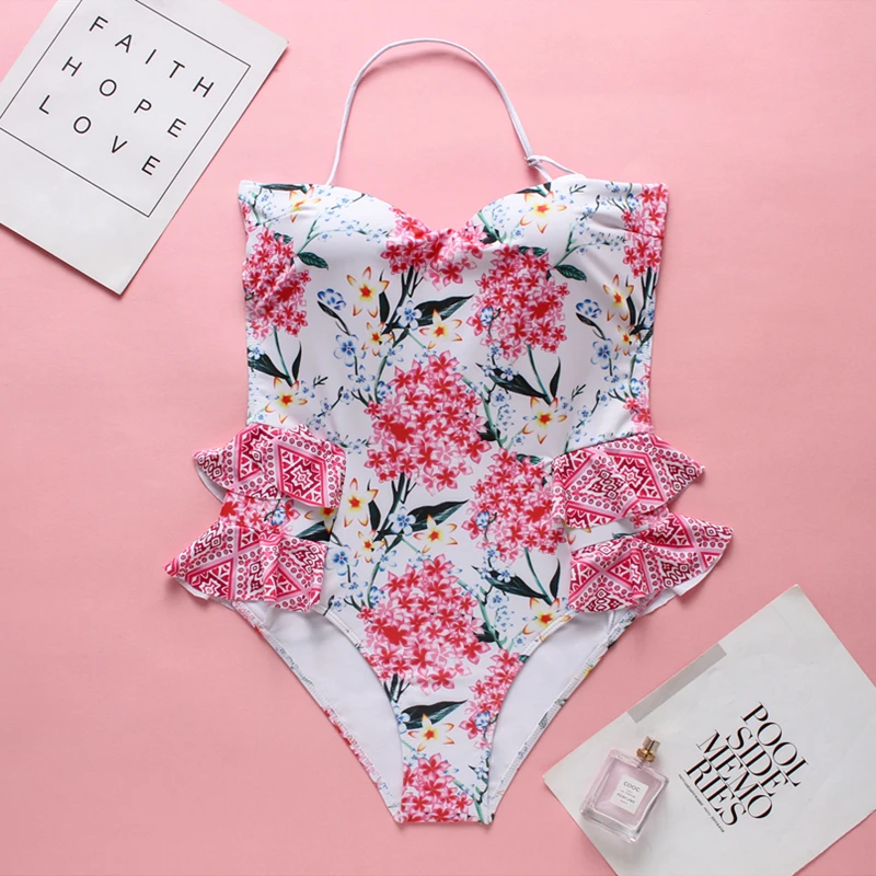 Новинка 2019 Цельный купальник с подкладкой сексуальный рюшами женская пляжная