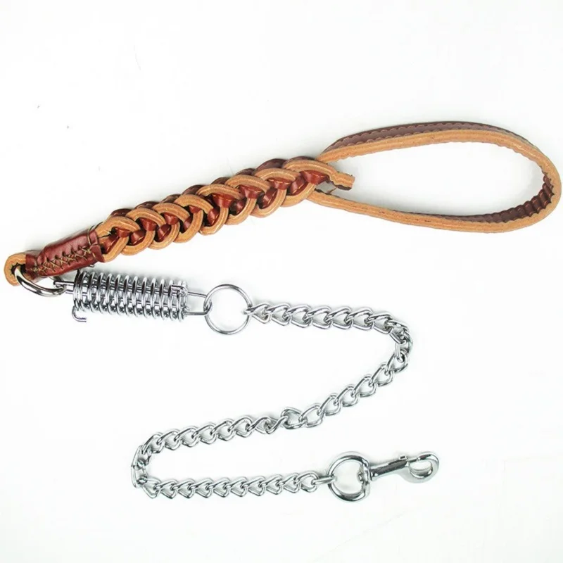 Большая поводок из мягкой натуральной кожи для собак цепь нержавеющей стали