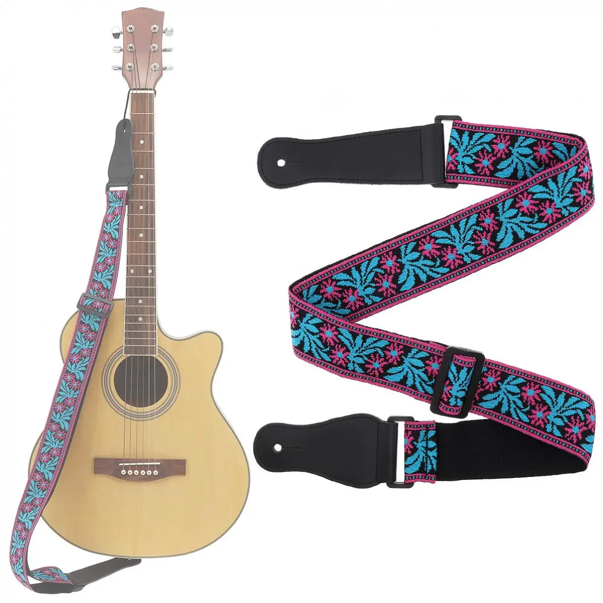 Жаккардовый Плетеный двойной тканевый ремешок для гитары с цветочным узором из