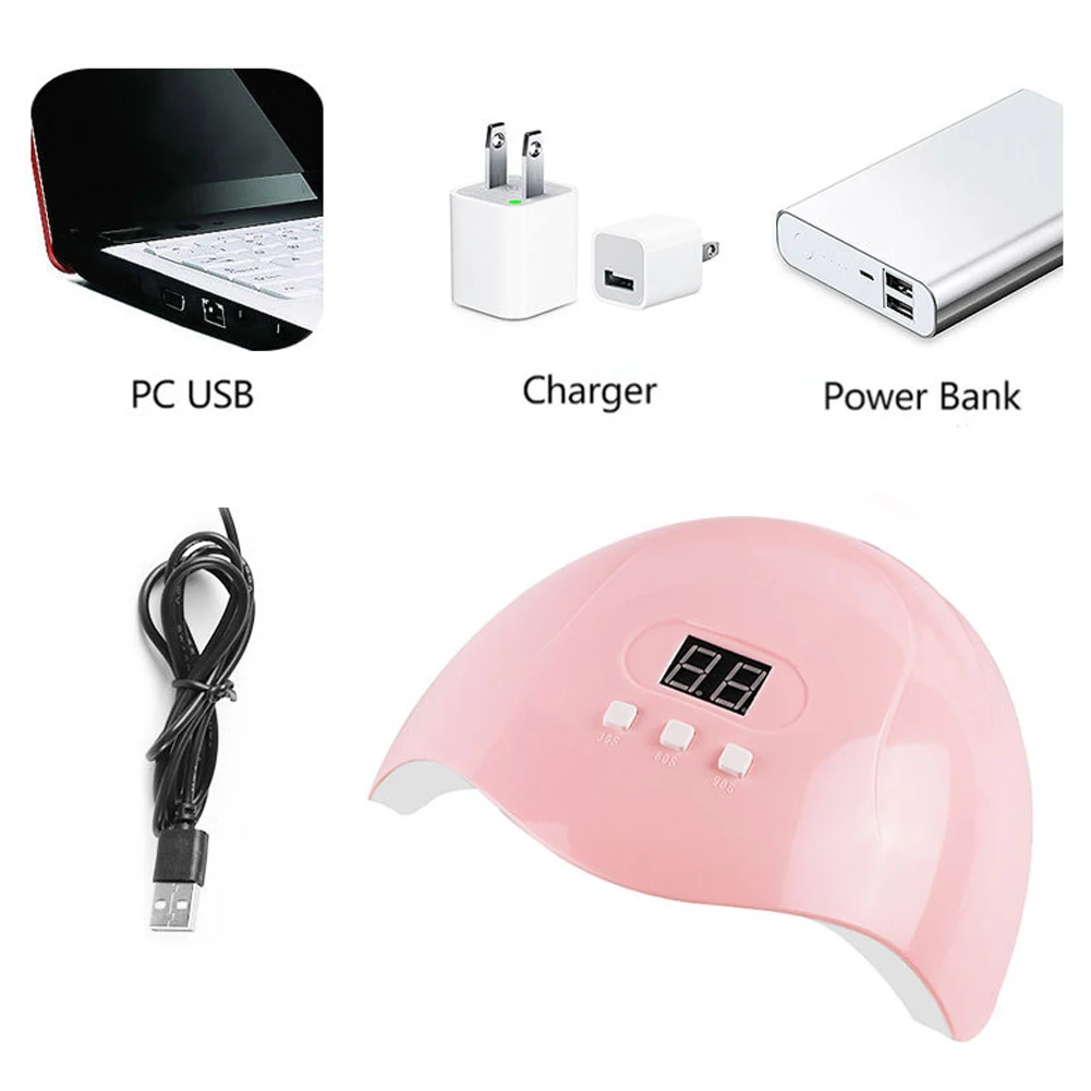 

Gel Nail Lamp LED Dryer Curing Light USB UV Polish with LCD Digital Display Nail Art Tools for Manicure Fingernail Toenail (54W)