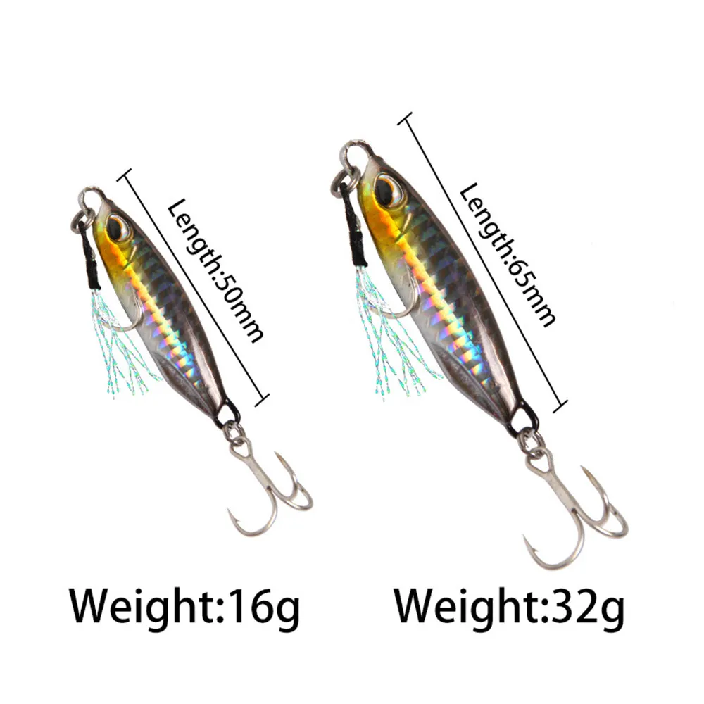 

6pcs Metal Jig Fishing Lures Bass Fishing Bait Weights 16/32g Sequin Jigs Saltwater Lures Long Shot Hook Isca Artificial Baits