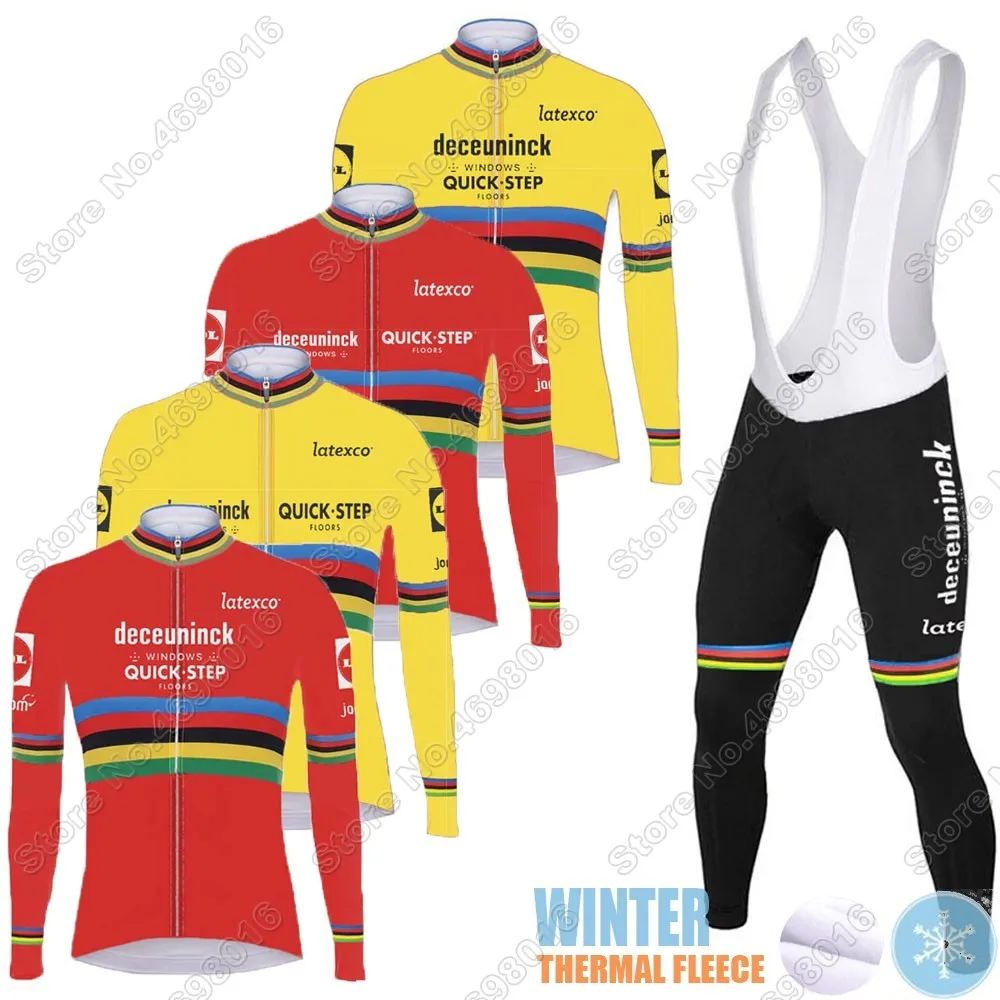 Красно-желтая коллекция 2021 года велосипедная одежда Quick Step World Champion зимний