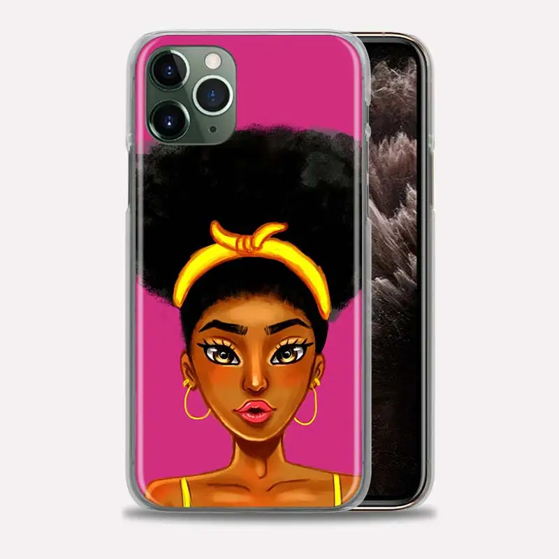 

Afro Girls Black Women Art Bumper Case For iPhone 11 Pro Max 12 Pro X XS Max XR 7 8 6 6S Plus SE Hard PC Phone Bags Cover Coque