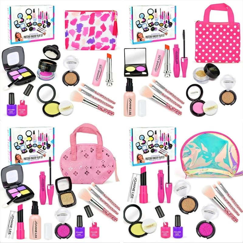 

Girls Make Up Toy Set Pretend Play Princess Pink Makeup Beauty Safety Non-toxic Kit Toys for Girls Dressing Cosmetic Travel GXMB