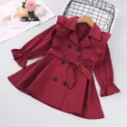 Пальто для малышей зимняя теплая Модная ветровка с расклешенными рукавами и поясом, с круглым вырезом детская одежда