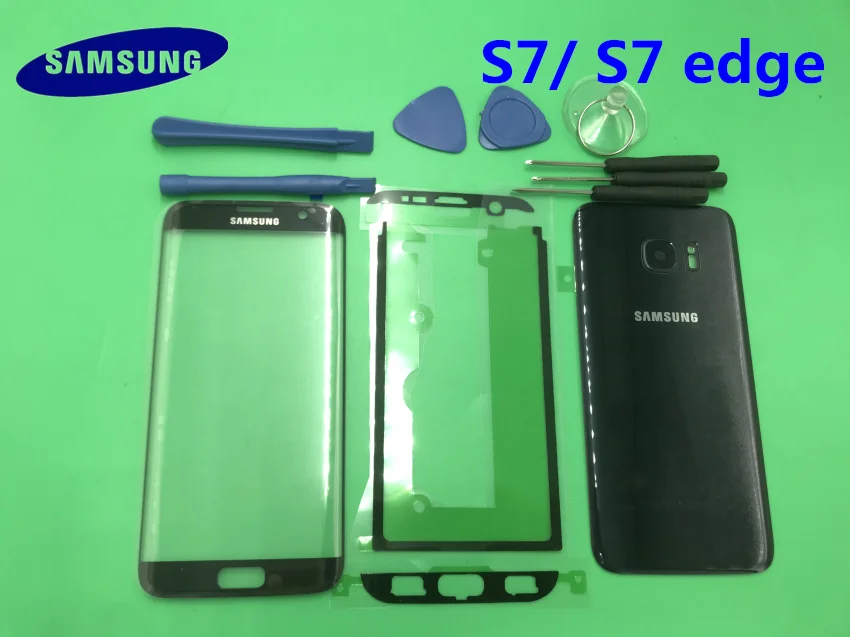 Передний экран стекло объектив samsung Galaxy S7/S7 Edge G930F G935F Задняя крышка батареи задняя дверь корпус с клеем