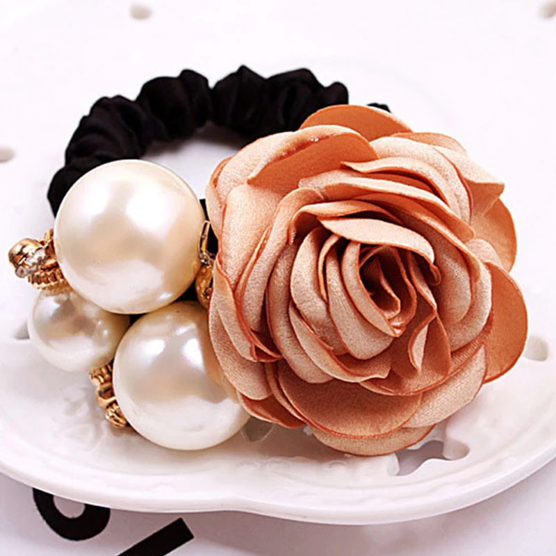

2021 New Hair Ties For Women Girls Pearl Rose Elastic Hair bands Hair Scrunchie Hair Ring Rope Ponytail Holder Hair Accessories